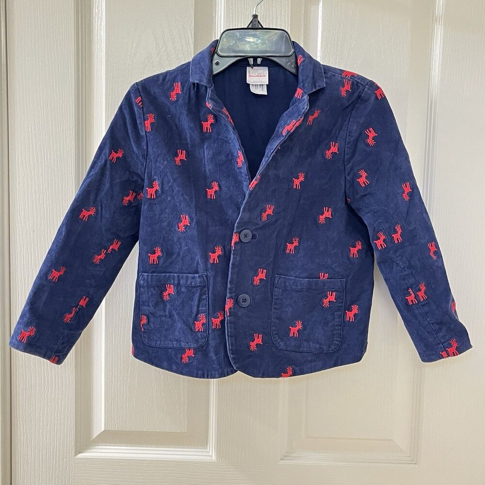 Hanna Andersson Blue Corduroy Embroidered Reindeer Blazer Jacket Boys 110 US 5